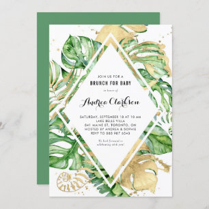 Invitation Tropical Feuille Gold Foil Brunch d'été pour bébé