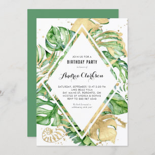 Invitation Tropical Feuille Gold Foil fête d'été