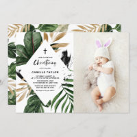 Tropical Feuille Gold Foil Frame Photo Christening