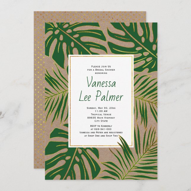 Invitation Tropical feuille kraft mariage douche nuptiale (Devant / Derrière)