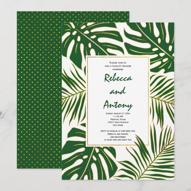 Invitation Tropical feuille moderne mariage couple douche (Devant / Derrière)