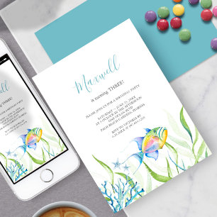 Invitation Tropical Fish 3ème anniversaire de fête aquarelle