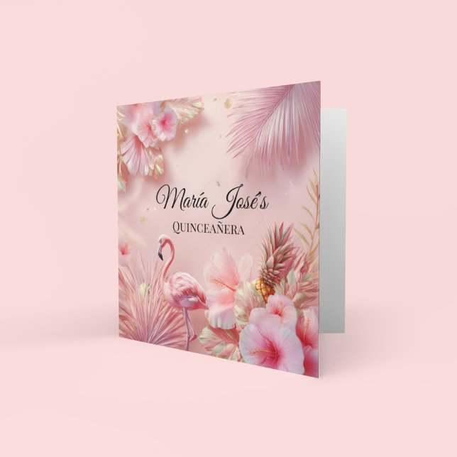 Invitation Tropical Flamant Rose Quinceañera, sur mesure (Créateur téléchargé)