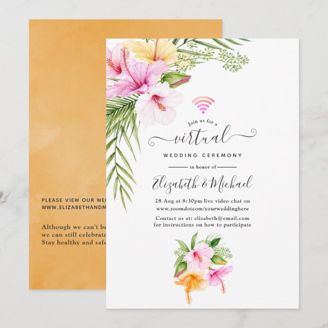 Invitation Tropical Floral Beach Mariage virtuel en ligne (Devant / Derrière)