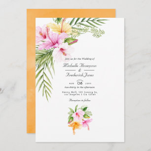 Invitation Tropical Floral Beach QR Code RSVP Mariage