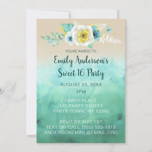 Invitation Tropical Floral Beach Thème Sweet 16 Anniversaire