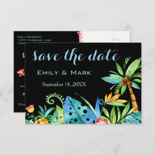 Invitation Tropical Floral Black Enregistrer La Date