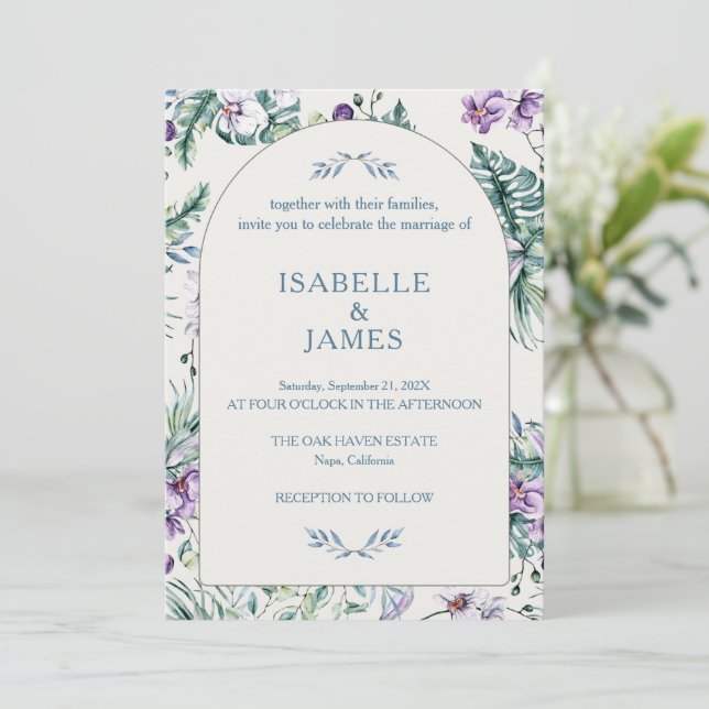 Invitation Tropical Floral Botanical Wedding Personalized (Debout devant)