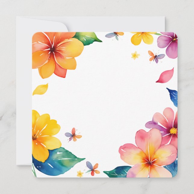 Invitation Tropical Floral Frame Watercolor PNG Background (Devant)