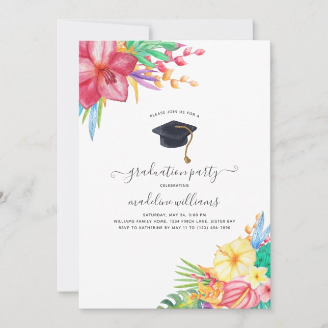 Invitation Tropical Floral Graduation Party (Devant)