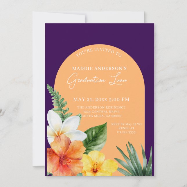 Invitation Tropical Floral Graduation Party (Devant)