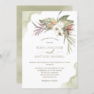 Invitation Tropical Floral Green Palm Feuille Mariage