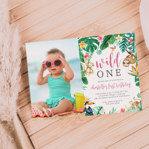 Invitation Tropical Floral Jungle Animaux Anniversaire de enf