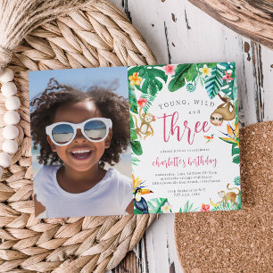 Invitation Tropical Floral Jungle Animaux Anniversaire de enf