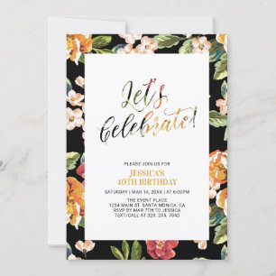 Invitation Tropical Floral Pattern Adulte 40e Anniversaire