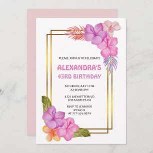 Invitation Tropical Floral Pink Luxury 43e anniversaire