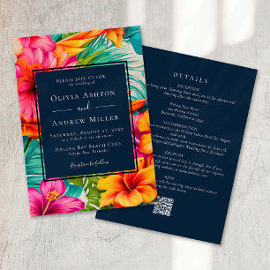 Invitation Tropical Floral QR Code Destination Beach Mariage