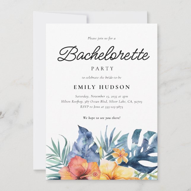 Invitation Tropical Floral Summer Bachelorette Party (Devant)
