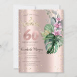 Invitation Tropical Flowers Diamonds Rose Or 60e anniversaire<br><div class="desc">Tiare d'or,  fleurs tropicales et diamants sur un arrière - plan d'or rose.</div>