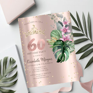 Invitation Tropical Flowers Diamonds Rose Or 60e anniversaire
