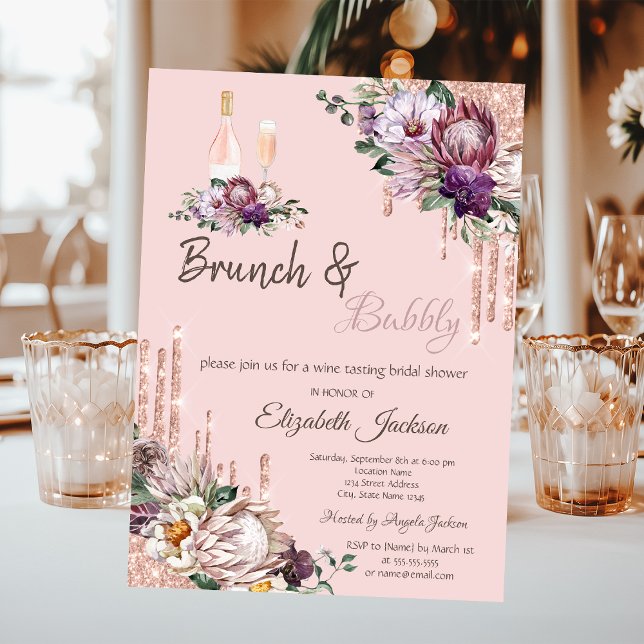 Invitation Tropical Flowers Drips Pink Brunch & Bubbly become (Créateur téléchargé)