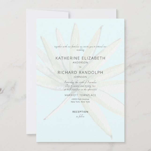 Invitation Tropical Frond Ice Blue Pas de parents Mariage lis (Devant)