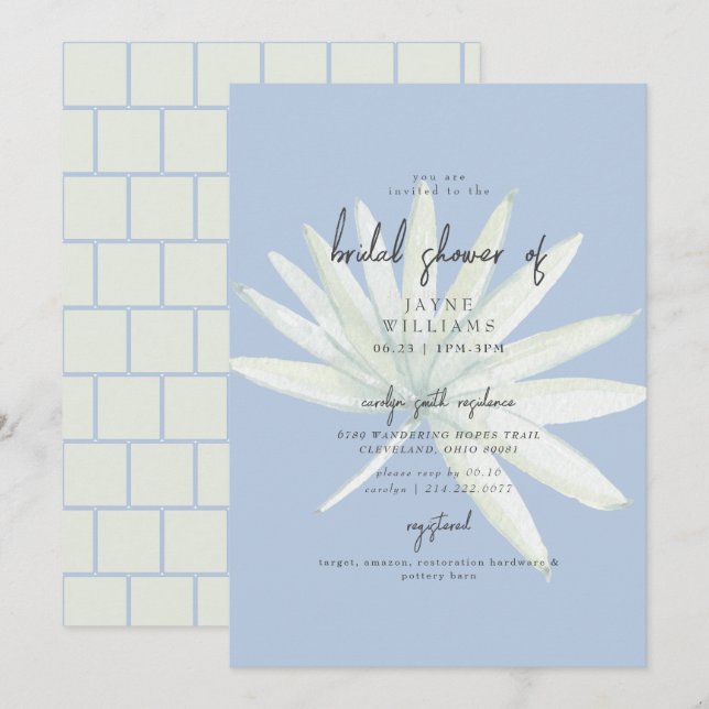 Invitation Tropical Frond Mint & Blue Baby Shower de Mariage (Devant / Derrière)
