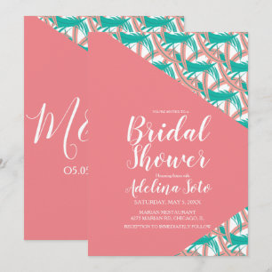 Invitation Tropical Géo Palmier Corail Plumes Mariage  Douce