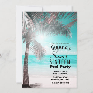 Invitation Tropical Glam Rose Bleu Aqua Plage Palmier Sweet 1
