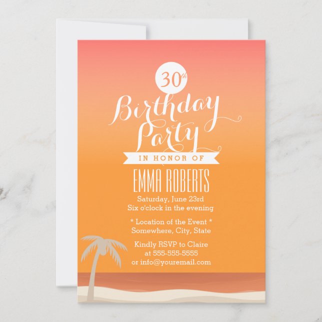 Invitation Tropical Gold Beach Thème Anniversaire (Devant)