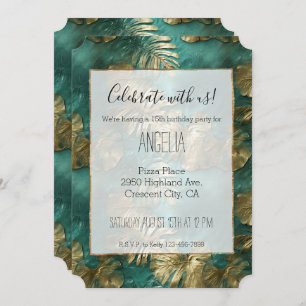 Invitation Tropical Gold Emerald Feuilles verts