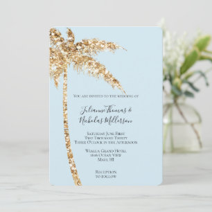 Invitation Tropical Gold Glitzy Parties scintillant Palm Tree