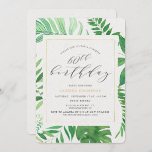 Invitation Tropical Gold Green 60e fête d'anniversaire surpri