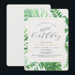 Invitation Tropical Gold Green 60th Surprise Birthday Party<br><div class="desc">Une prise moderne de l'invitation de la fête tropicale pour célébrer un 60ème anniversaire cher. Le design présente un cadre en faux or avec une végétation tropicale incluant des feuilles de bananes. Personnalisez-vous en utilisant les champs de modèle fournis. Si vous avez besoin d'aide ou d'autres pièces correspondantes contactez-moi (Maria)...</div>