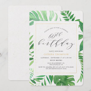 Invitation Tropical Gold Green 60th Surprise Birthday Party