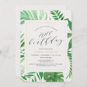 Invitation Tropical Gold Green 70e fête d'anniversaire surpri