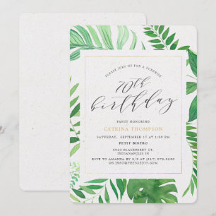 Invitation Tropical Gold Green 70th Surprise Birthday Party