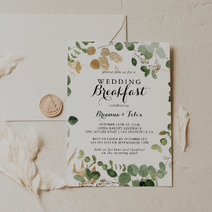 Invitation Tropical Gold Green Foliage Mariage Petit déjeuner