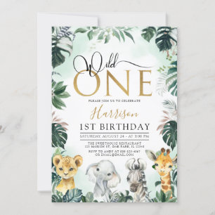 Invitation Tropical Gold Wild One Jungle Safari 1er anniversa