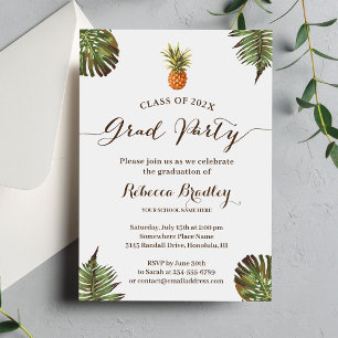 Invitation Tropical Graduation Party Luau Feuille ananas