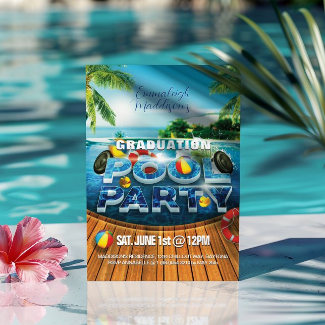 Invitation Tropical Graduical Pool Party Event (Créateur téléchargé)