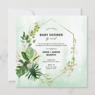 Invitation Tropical Green et Gold Frame Baby shower par courr