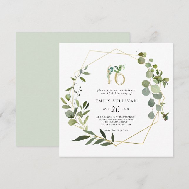 Invitation Tropical Green Feuille Sweet sixteen fête d'annive (Devant / Derrière)