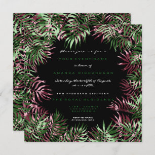 Invitation Tropical Green Palm Leaf Frame Black Whit Burgundy