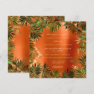 Invitation Tropical Green Palm Leaf Frame Orange Coral Gold