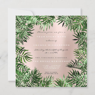 Invitation Tropical Green Palm Leaf Frame Pastel Metal Rose