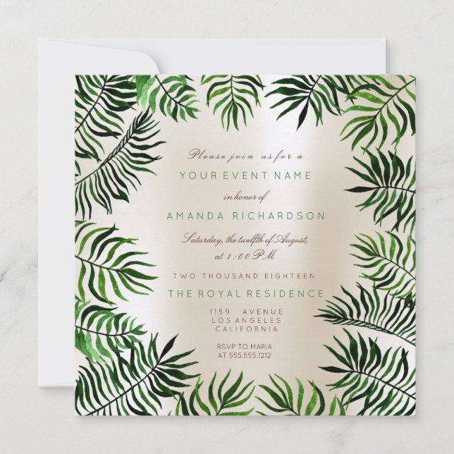 Invitation Tropical Green Palm Leafs Frame Floral (Devant)