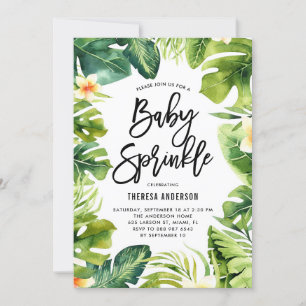 Invitation Tropical Green & Plumeria Baby Sprinkle Douche