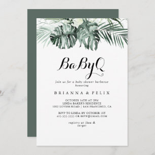 Invitation Tropical Green White BabyQ Baby shower Barbecue
