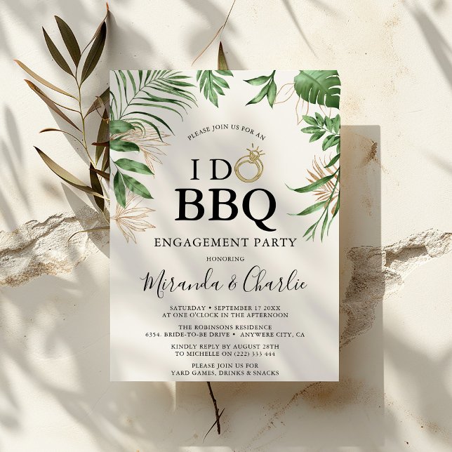 Invitation Tropical Greenery & Or 'Je Fais un BBQ' Fiançaille (Créateur téléchargé)